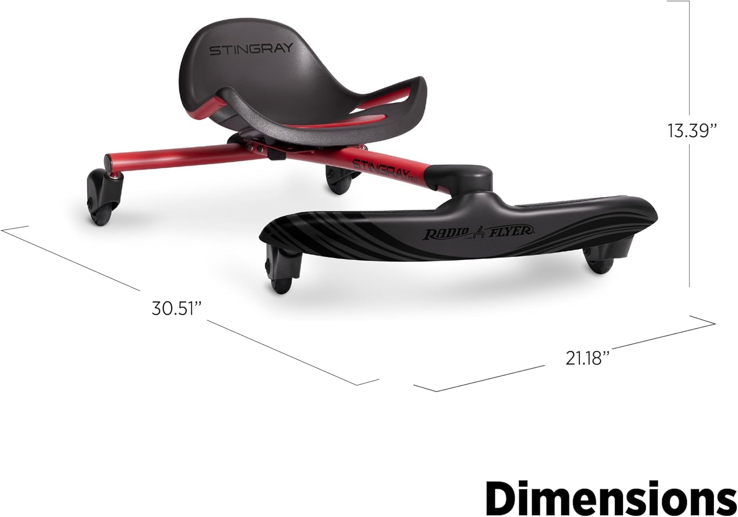 Radio Flyer Stingray Pro, Drifting Caster Scooter Ride-On for Kids, 360 Spins