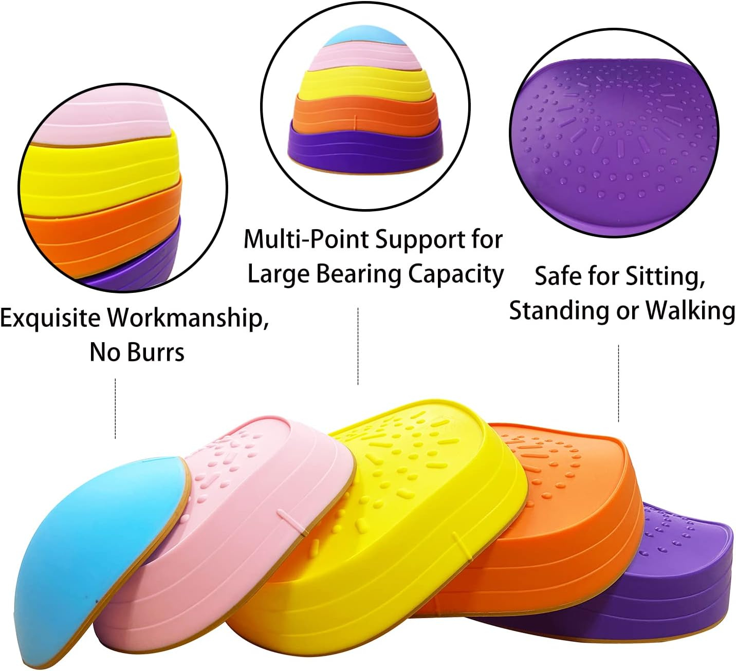 5 Pcs Stepping Stones for Kids, Balance River Stones Toy for Toddlers, Non-Slip Rubber Edges & Plastic Surface, Children's Sensory Obstacle Courses