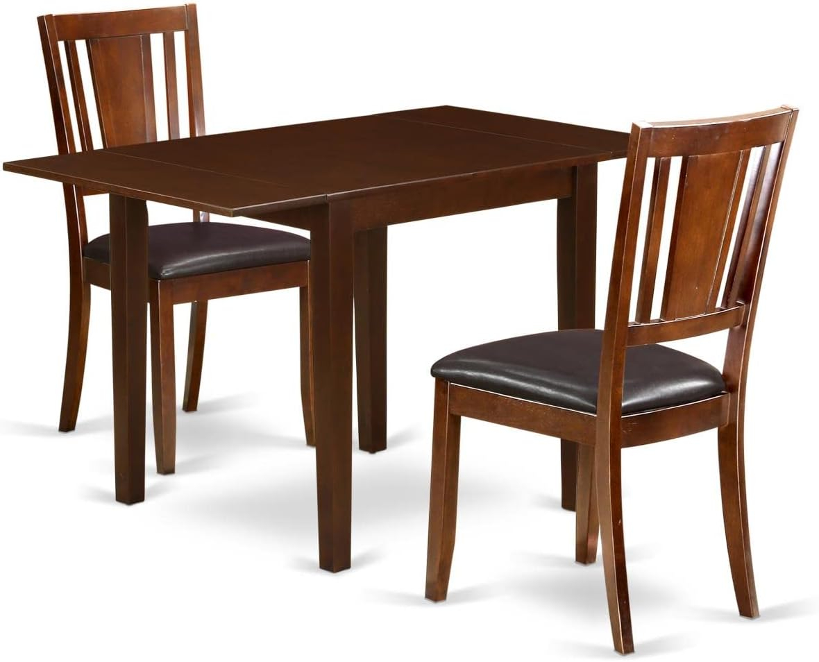 East West Furniture Norden 3-piece Dining Set with Leather Chairs in Mahogany