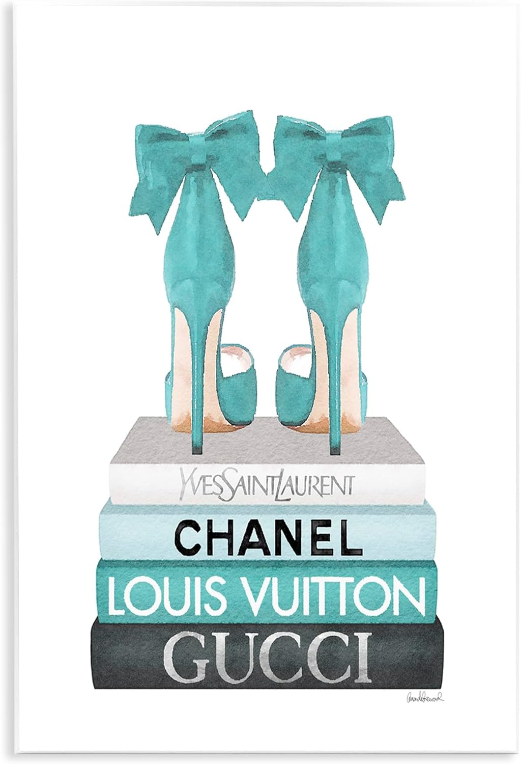 Stupell Industries Turquoise Bow Heels on Books Women's Fashion Designed by Amanda Greenwood