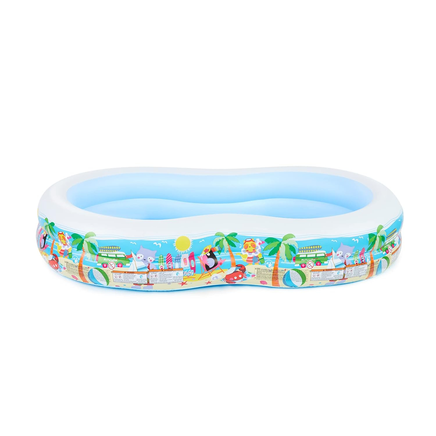 Intex 8.5ft x 5.25ft x 18in Swim Center Paradise Seaside Inflatable Kiddie Pool with Drain Plug for Quick and Easy Clean Up
