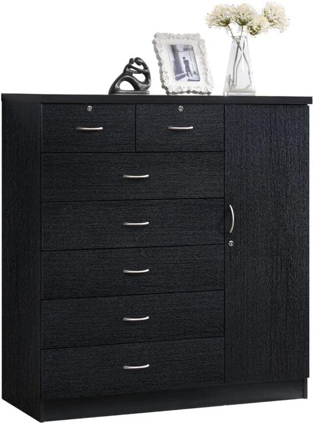 Hodedah 7 Drawer 1 Door Chest, Black