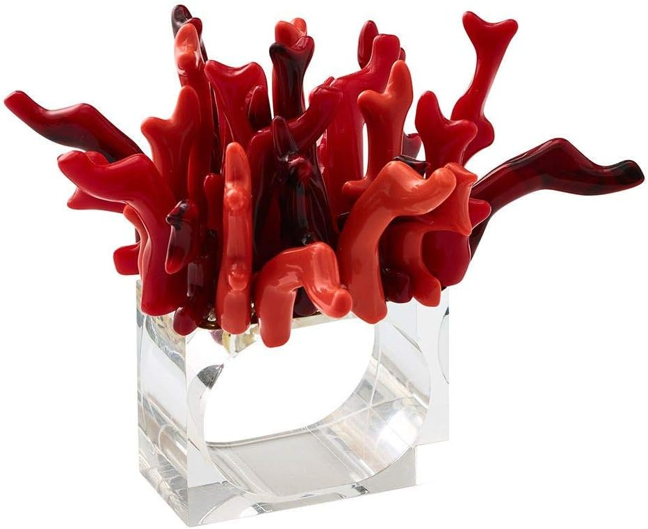 Coral and Clear Beaded Napkin Rings, Set of 4