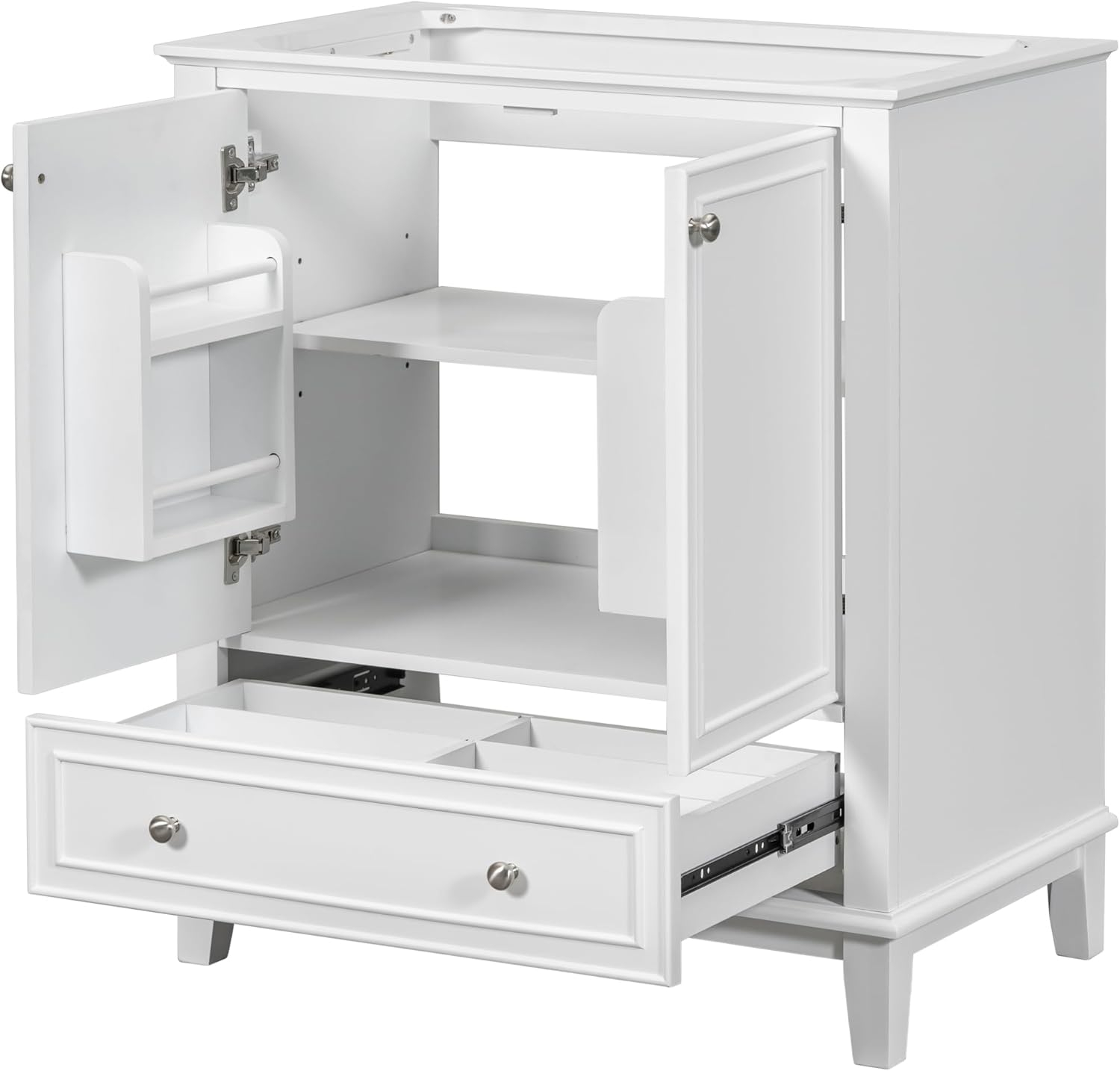 Harper & Bright Designs 30" Bathroom Vanity Without Sink, Free Standing Wooden Bathroom Cabinet with 2 Doors and Drawer for Bathroom, White (Sink Basin Not Included)