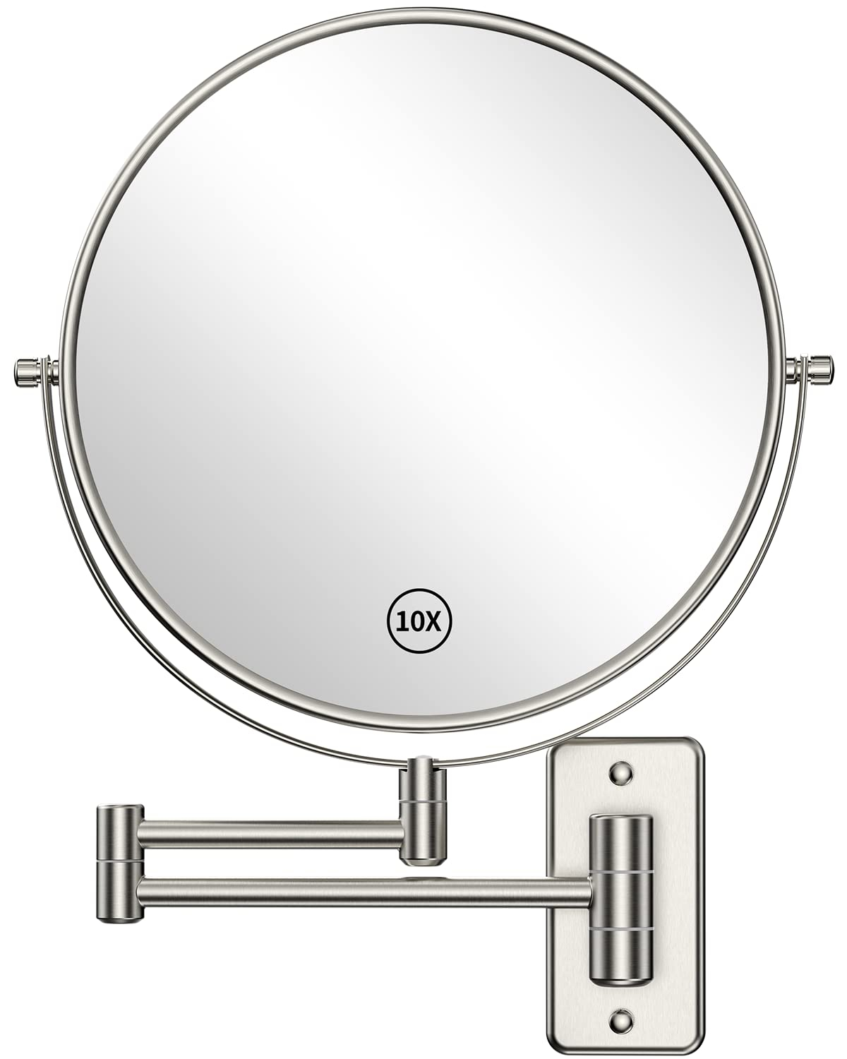 Benbilry 9" Large Size Wall Mounted Makeup Vanity Mirror, 1X/10X Magnifying Double Sided Shaving Mirror for Bathroom, 360° Swivel Extendable Arm Nickel Finish