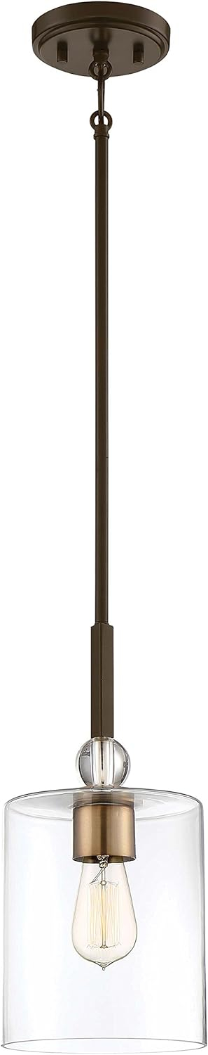 1 Light Mini Pendant In Transitional Style 14.5 Inches Tall By 7 Inches Wide-Painted Bronze/Natural Brush Finish    -Traditional Installation Minka