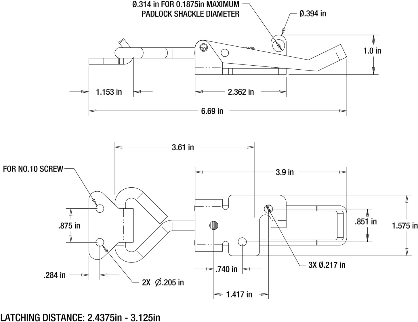 Heavy Duty Stainless Steel Adjustable-Grip Cabinet Draw Latch