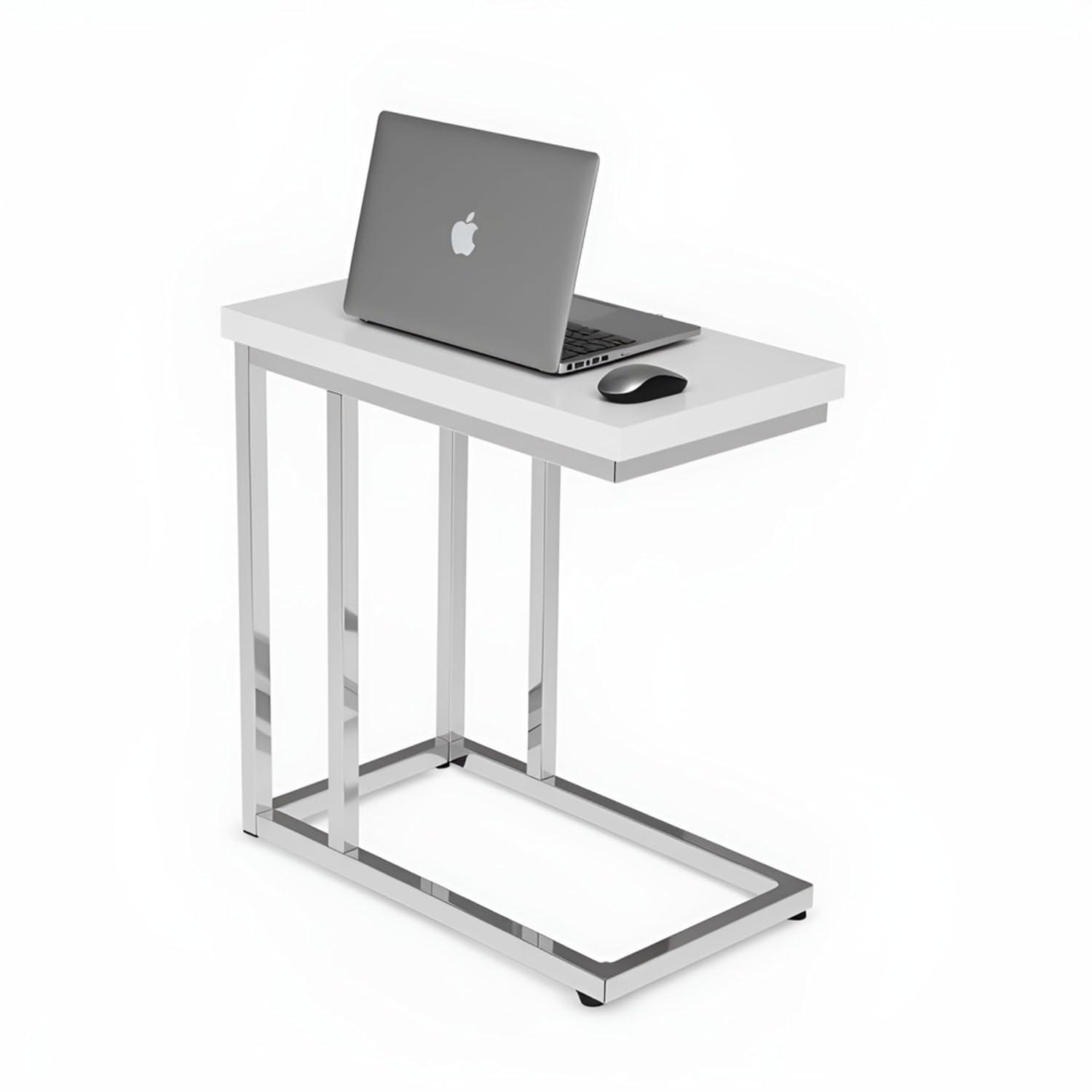 Lavish Home C-Shaped Sofa Side Table - Modern End Table, Laptop Tray, or Compact Bedside Nightstand - Space Saving Furniture by Lavish Home (White)