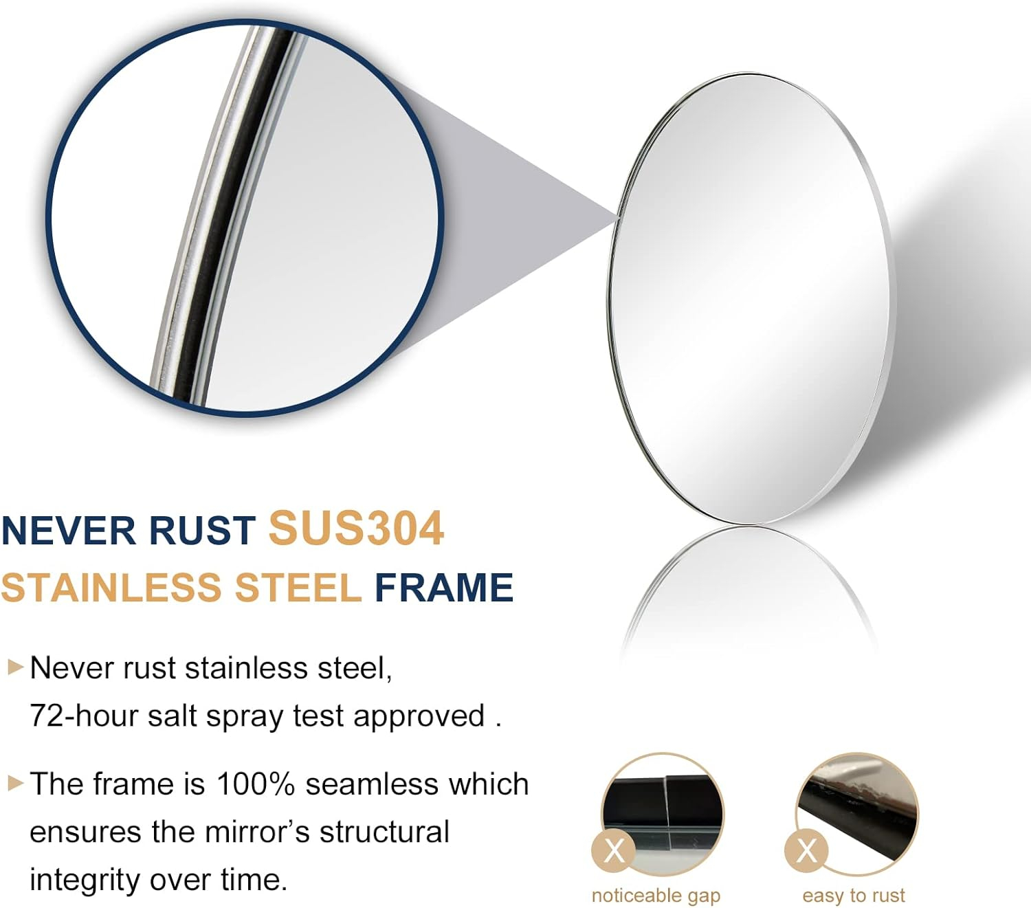 ANDY STAR Wall Mirror for Bathroom, 24x36'' Chrome Oval Bathroom Mirror, Large Oval Wall Mirror for Btahroom, Oblong Pill Shaped Chrome Mirror Stainless Steel Frame Wall Mount Horizontal or Vertical