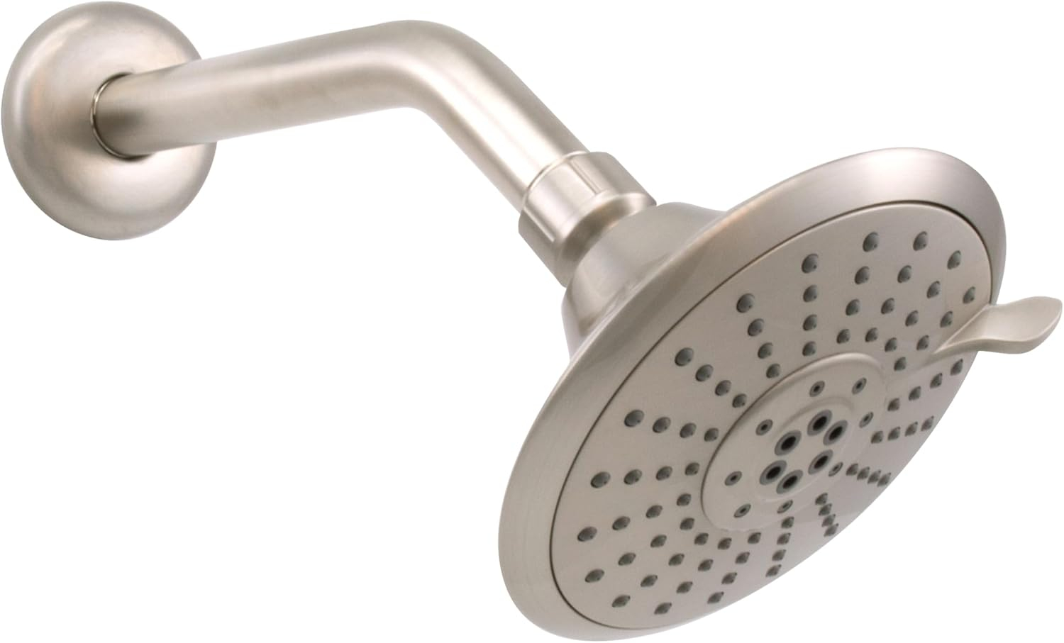 Westbrass CO561-07 5" Round Thin 5-Function Adjustable Spray Shower Head with 8" Wall Mount Arm, Satin Nickel