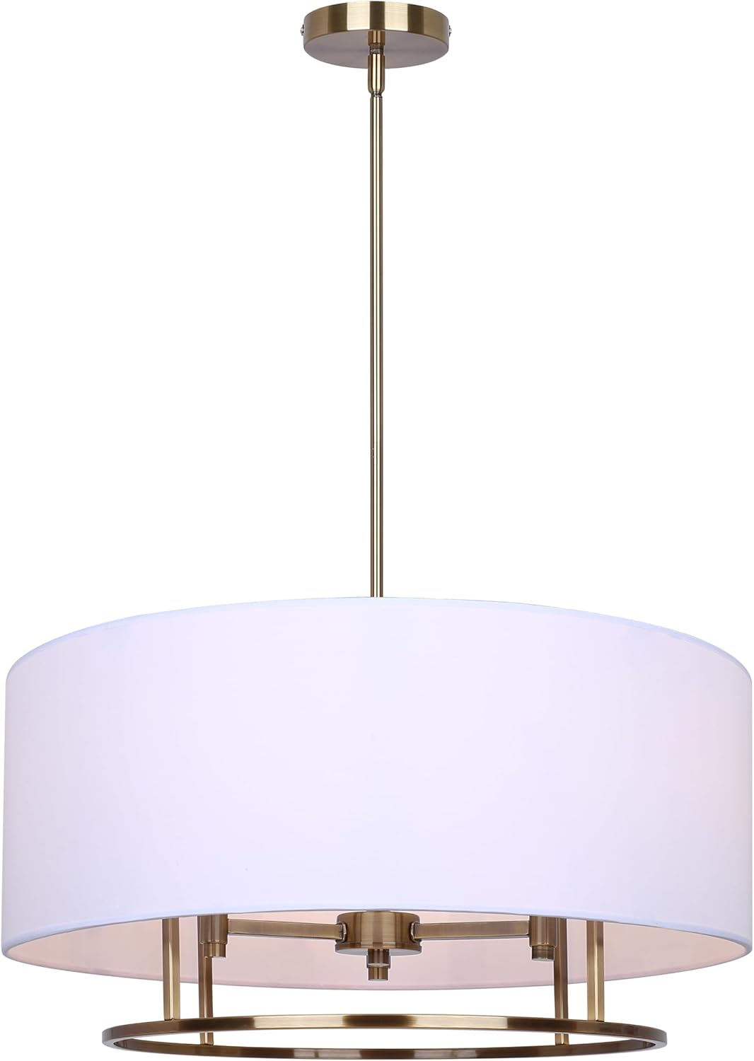 Aria Halo 3-Light Drum Chandelier, 24-Inch Wide Modern Gold Pendant with White Fabric Shade, Adjustable Height Ceiling Light