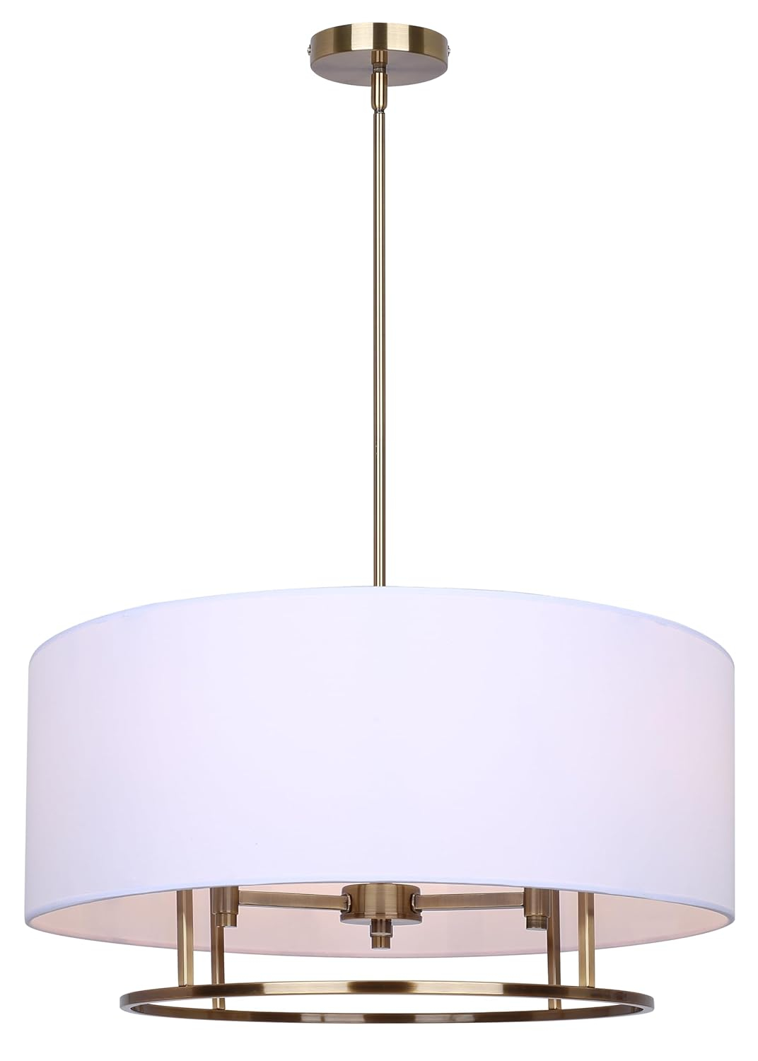 Aria Halo 3-Light Drum Chandelier, 24-Inch Wide Modern Gold Pendant with White Fabric Shade, Adjustable Height Ceiling Light