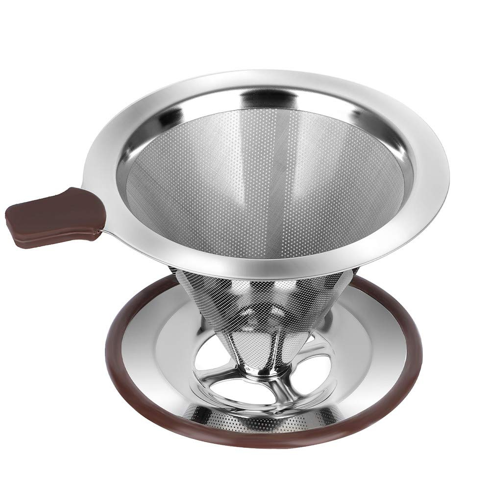 Pour Over Coffee Dripper, Reusable Paperless Coffee Filter,Professional Stainless Steel Drip Cone Brew Coffee Strainer,Upgraded Double Micro Mesh Filter with Cup Stand,1-2 Cup