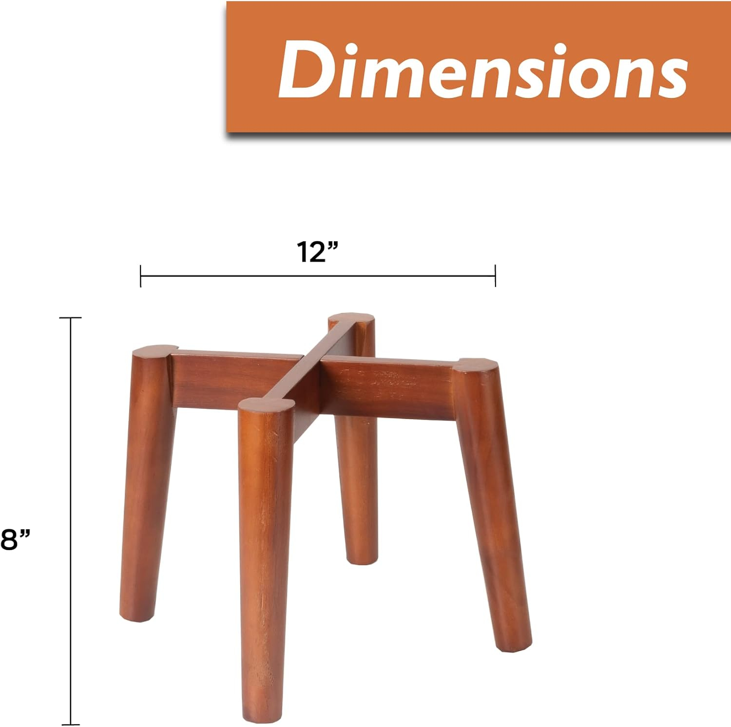 Ilyapa Indoor Plant Stand - Mid Century Modern Floor Planter Stand, 8 Inch Tall, 12 Inch Wide Walnut Stain Pot Riser - Add A Touch Of Mid Century Style To Any Room, Plants Display Rack