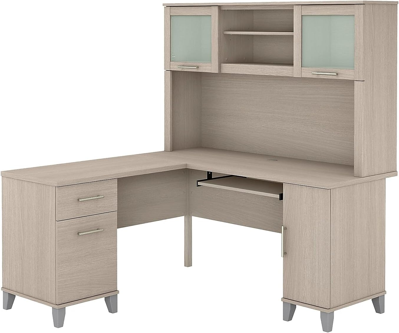 Bush Furniture Somerset 60" L Desk and Hutch with Storage, Sand Oak