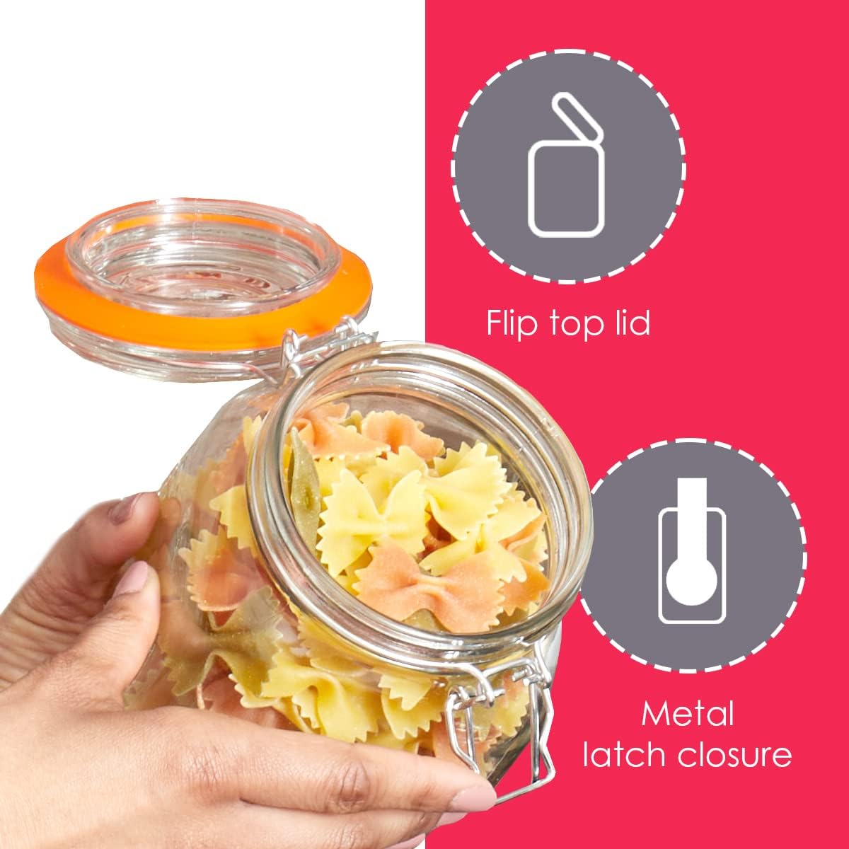 Home Basics Canister Sets For The Kitchen, (4 Piece Set) Clear Glass Decorative Countertop Set | With Metal Latches and Silicone Seals | For Flour, Sugar, Coffee, and Snacks