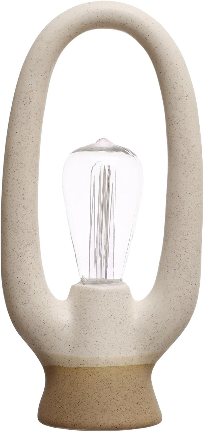 Bloomingville 12.5 Inches Stoneware LED Light with Reactive Glaze for Home and Office, White