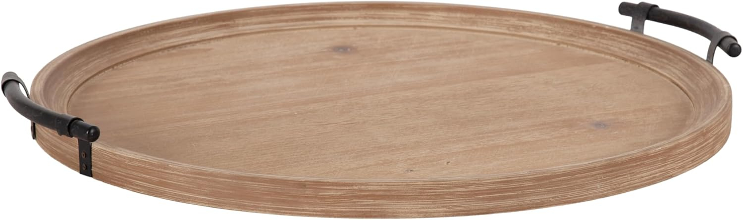 Kate and Laurel Bruillet Farmhouse Wood Round Ottoman Tray, 24 x 22, Rustic Brown, Circle Coffee Table Tray for Living Room Decor or Large Serving Tray