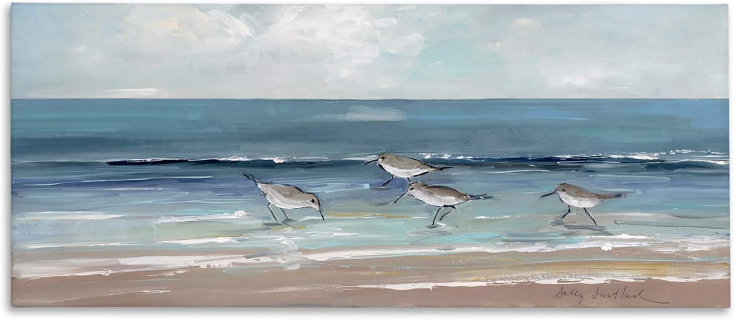 Stupell Industries Sandpipers Birds Cloudy Sky Beach Shore Painting, 24 x 10, Design by Sally Swatland