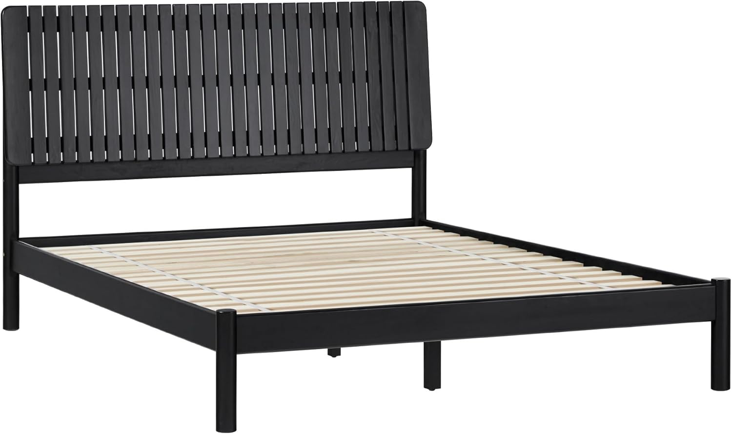 Walker Edison Transitional Solid Wood Platform Queen Bed, Black