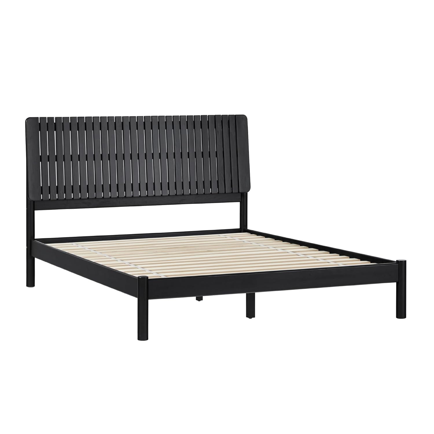 Walker Edison Transitional Solid Wood Platform Queen Bed, Black