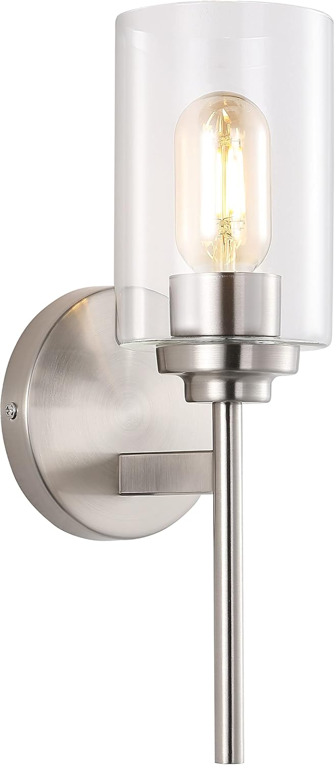 Juno 13 in. 1-Light Nickel Farmhouse Industrial Iron Cylinder LED Wall Sconce Vanity Light