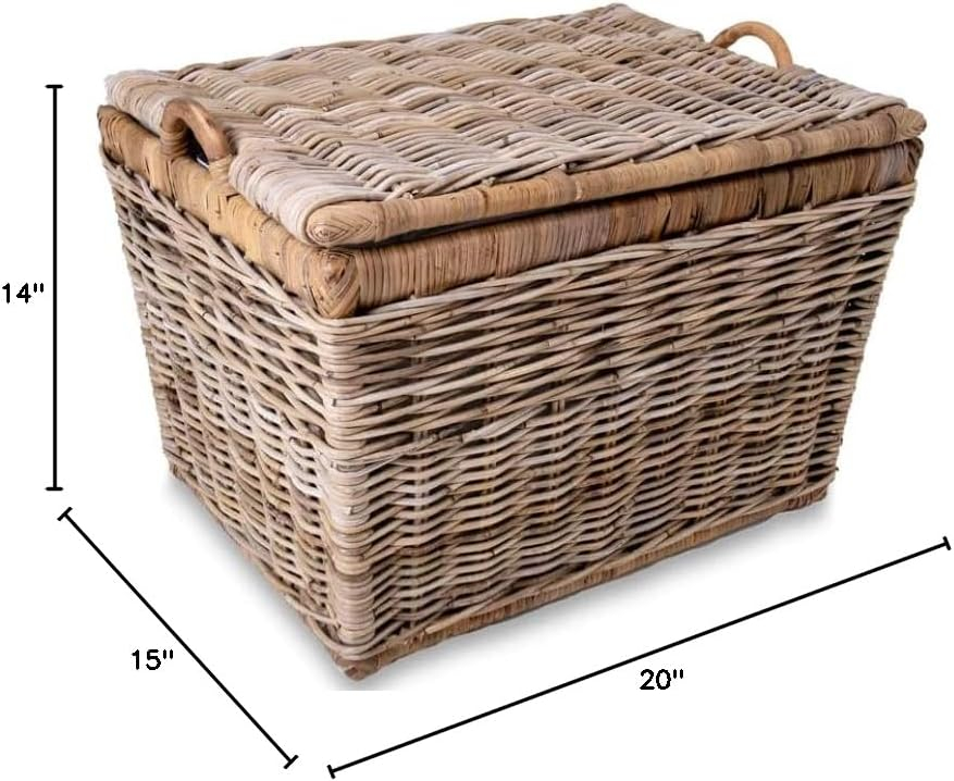 Medium Serene Grey Wicker Rectangular Storage Basket with Lift-Off Lid