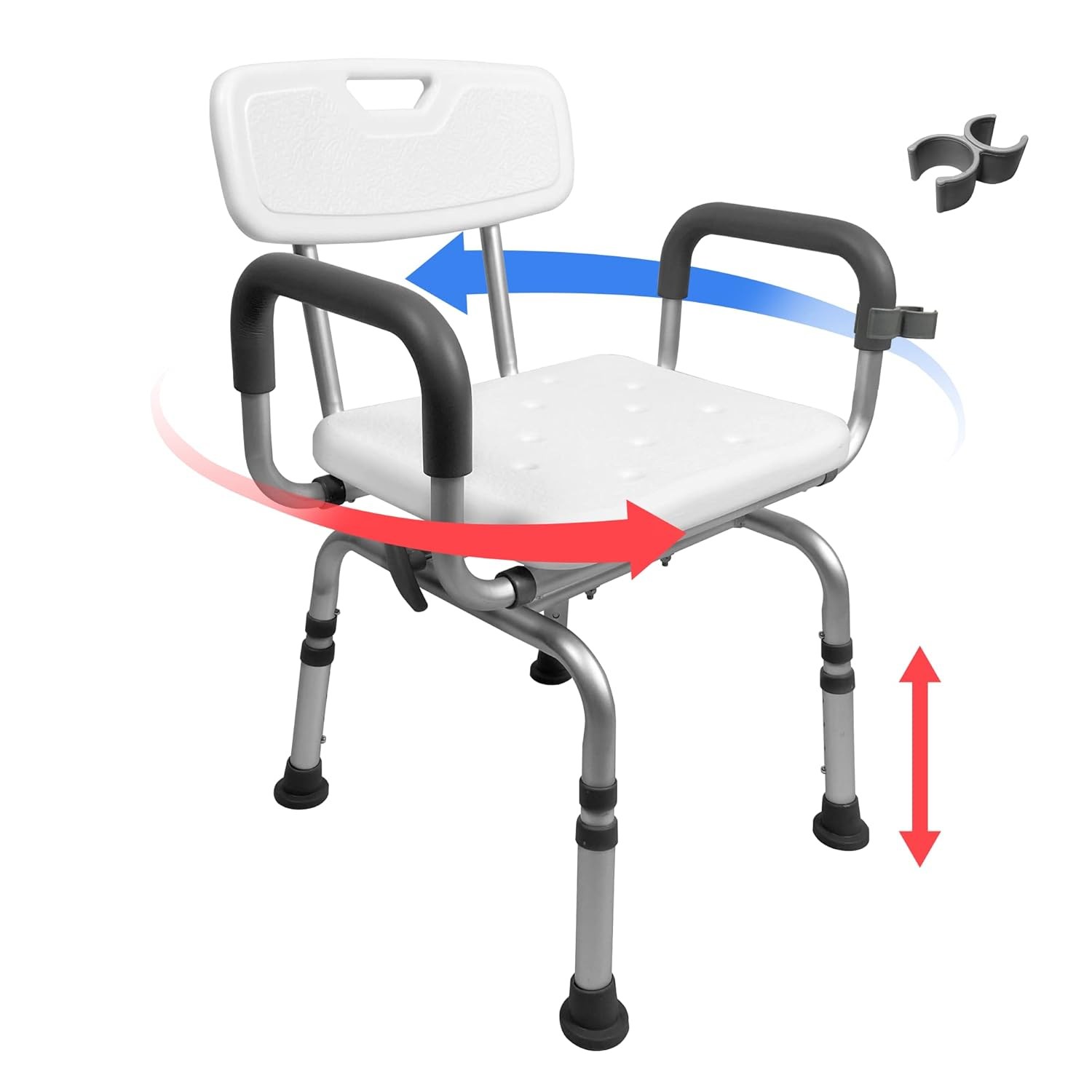 Swivel Shower Chair - Rotating, Pivoting, Height Adjustable Bath Chair for Seniors with Shower Head Holder