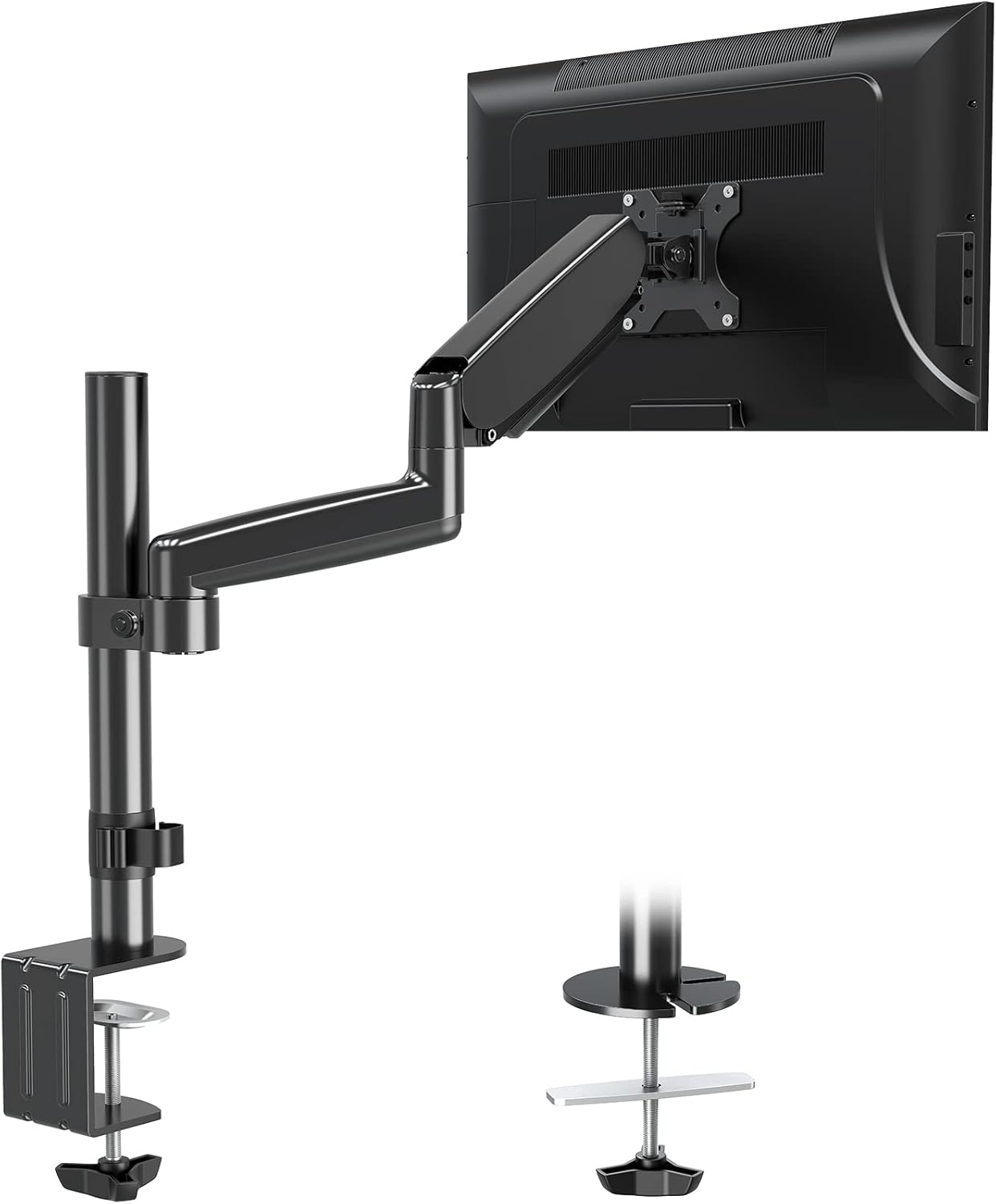 MOUNTUP Monitor Mount Desk Monitor Arm, Full Motion Gas Spring Single Computer Monitor Stand, Height Adjustable Monitor Desk Mount with C Clamp/Grommet Base, VESA Mount Fits 17 to 32 Inch LCD Screens