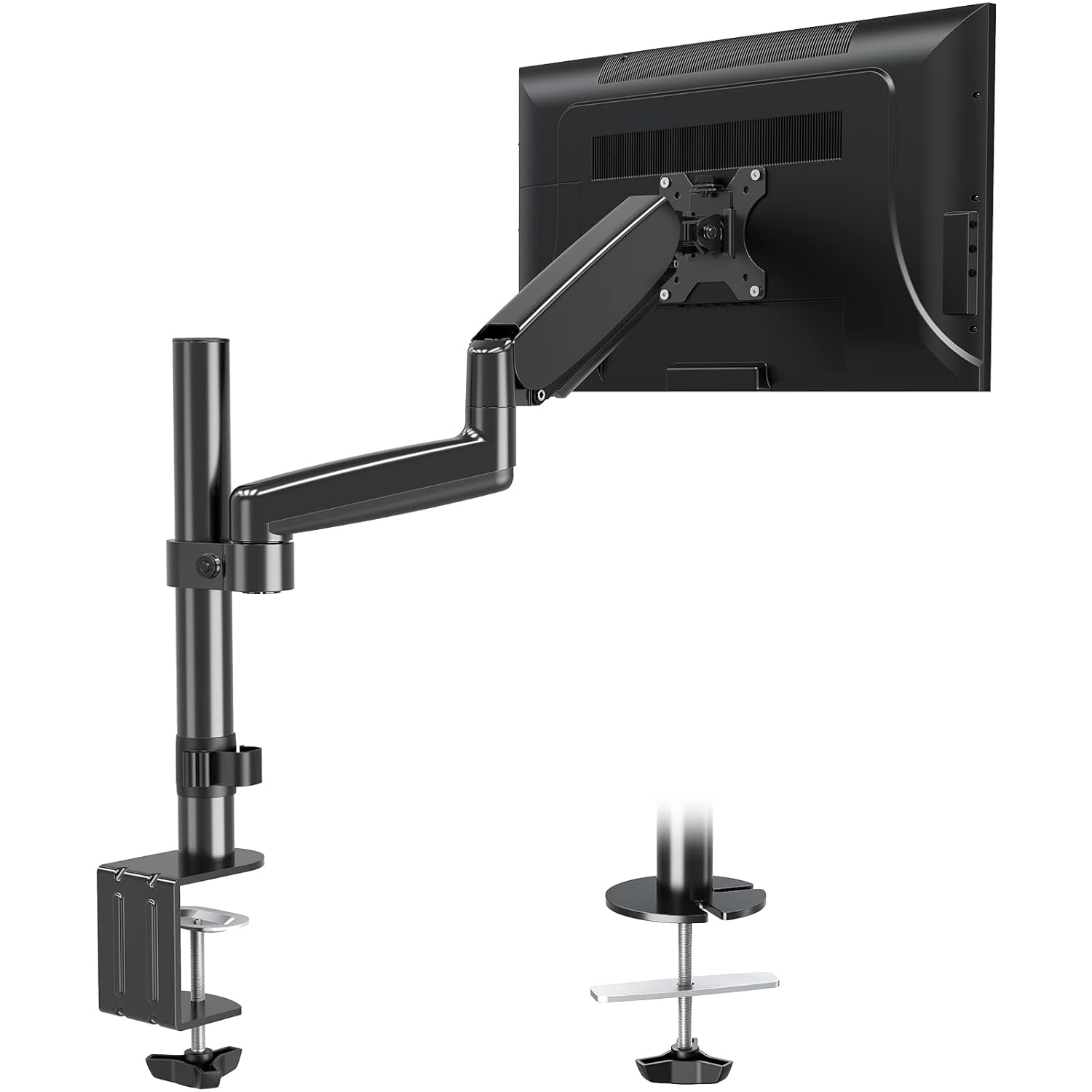 MOUNTUP Monitor Mount Desk Monitor Arm, Full Motion Gas Spring Single Computer Monitor Stand, Height Adjustable Monitor Desk Mount with C Clamp/Grommet Base, VESA Mount Fits 17 to 32 Inch LCD Screens