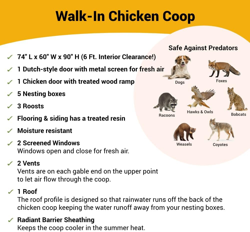Large Red and White Wooden Walk-In Chicken Coop