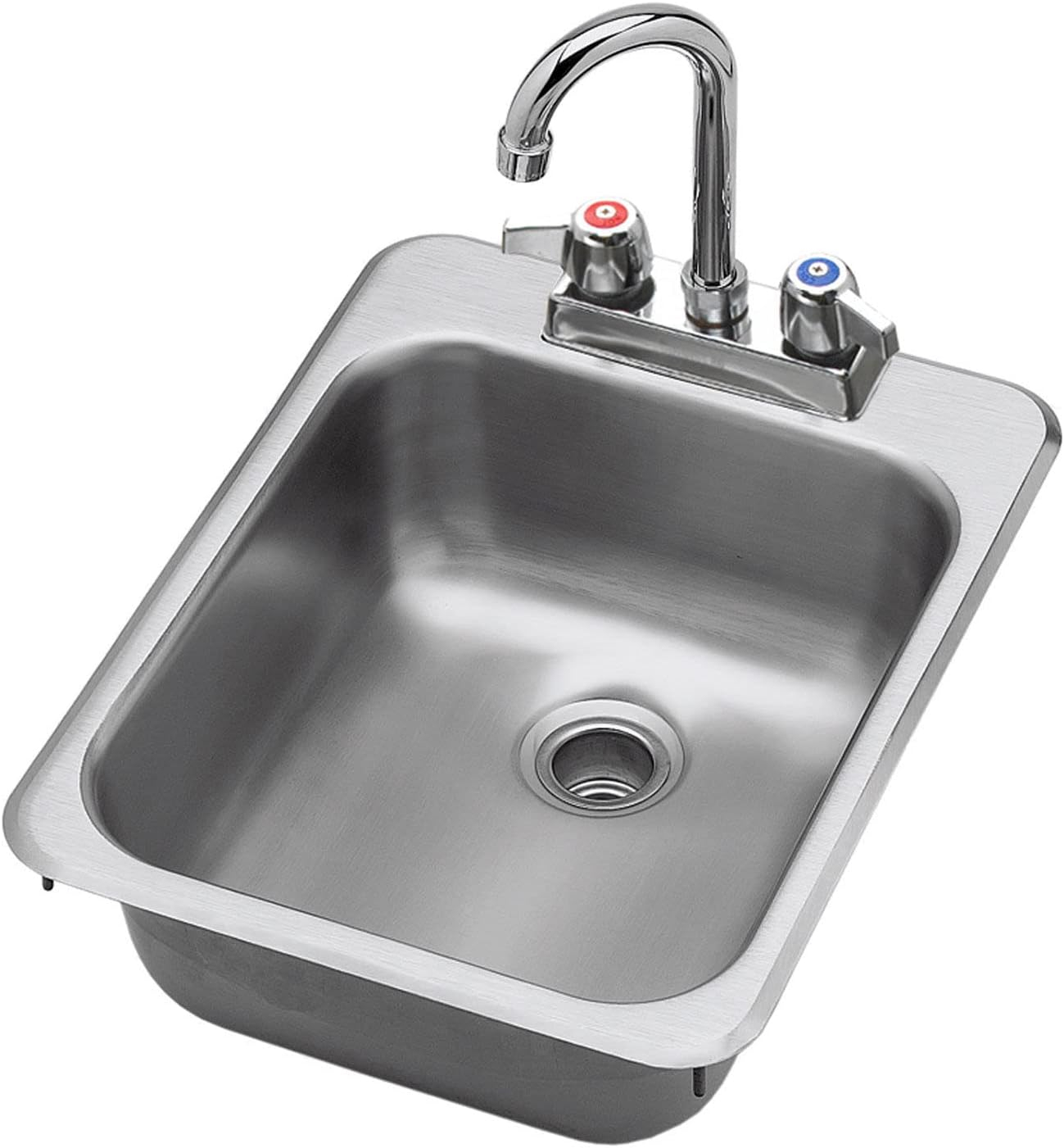 Krowne HS-1317 Single Compartment Drop-in Hand Sink with Center Deck-Mount Gooseneck Faucet and Ceramic Valve for Commercial Restaurant Kitchen | 13"W x 17-1/2"D x 6-3/8H Overall, Stainless Steel, NSF