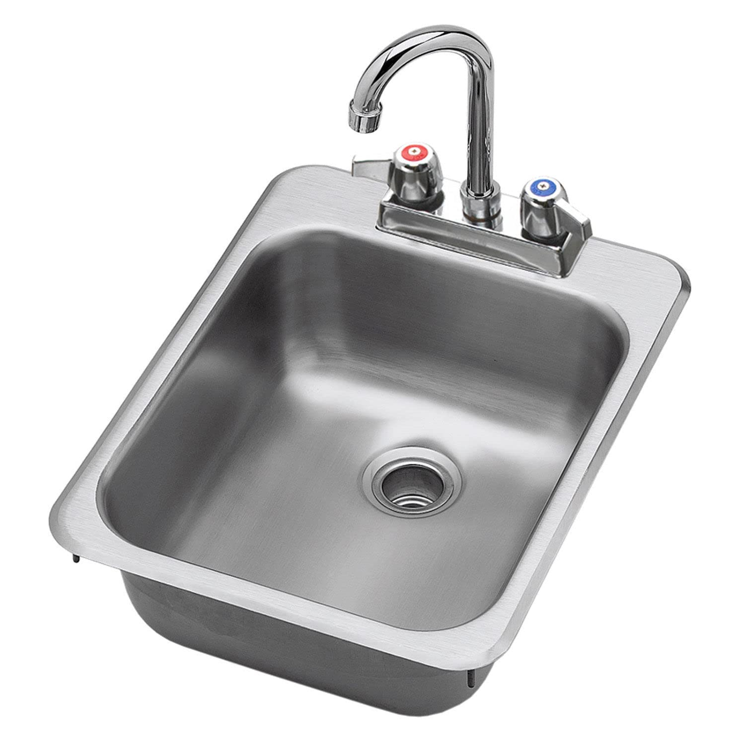 Krowne HS-1317 Single Compartment Drop-in Hand Sink with Center Deck-Mount Gooseneck Faucet and Ceramic Valve for Commercial Restaurant Kitchen | 13"W x 17-1/2"D x 6-3/8H Overall, Stainless Steel, NSF