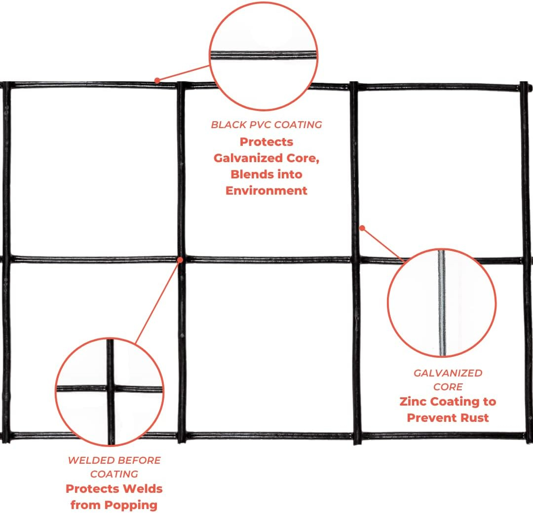 Trident Fence 6' x 100' 16ga. Welded Wire Fence Roll Black PVC Coated - 2"x 2" Mesh