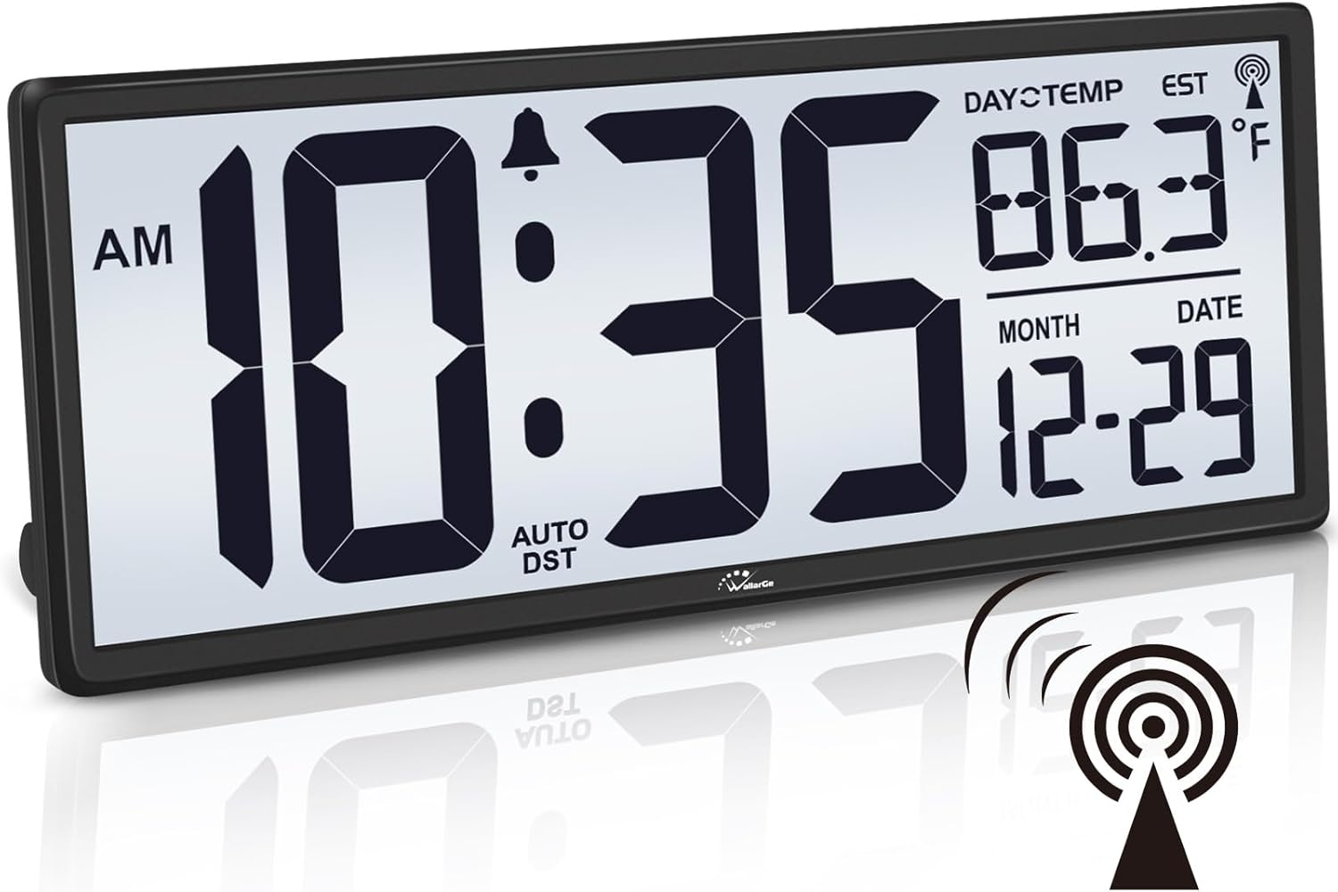 14.5" Large Digital Wall Clock Battery Operated with Jumbo Numbers Digits LCD Screen Display,Temperature,Day and Date,Alarm,Easy to Read and Set, Auto DST for Bedroom,Office,Living Room（Black）