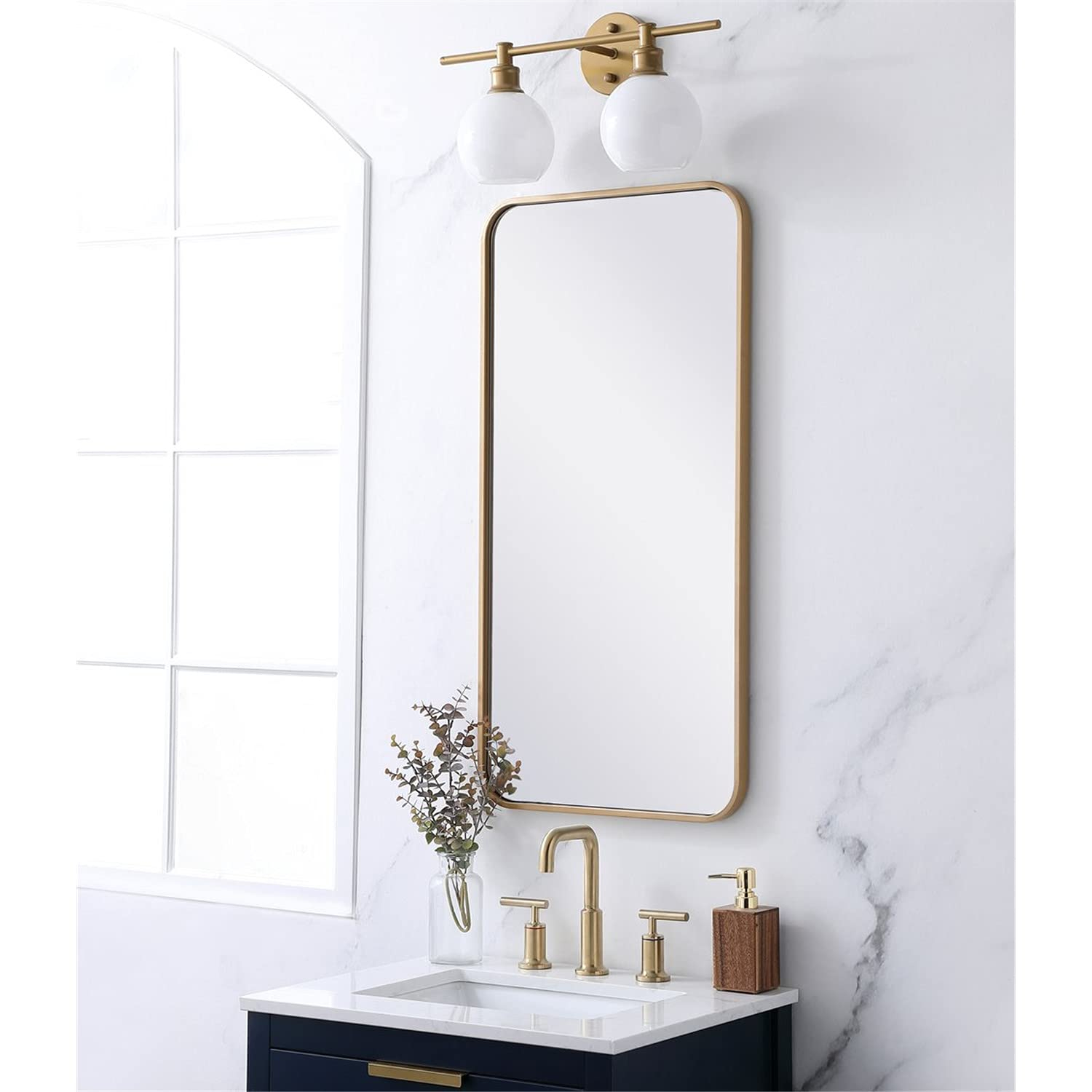 Soft corner metal rectangular mirror 18x36 inch in Brass