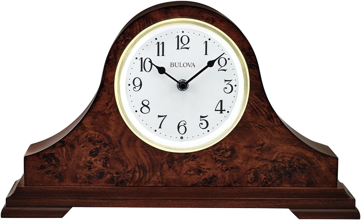 Bulova Chandler Lighted Mantel Clock, Model B1853 | Elegant Design | Illuminated Dial | Quartz Movement | Cherry Wood Finish | Battery Operated