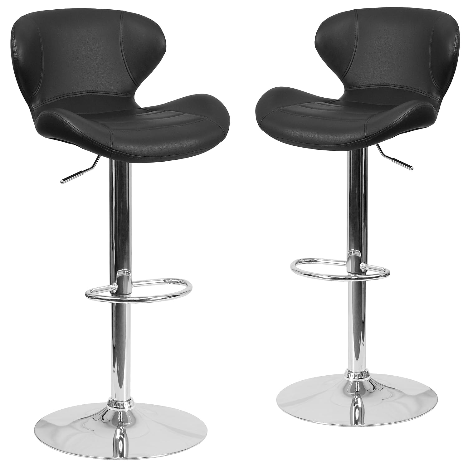 Flash Furniture Contemporary Brown Vinyl Adjustable Height Barstool with Curved Back and Chrome Base