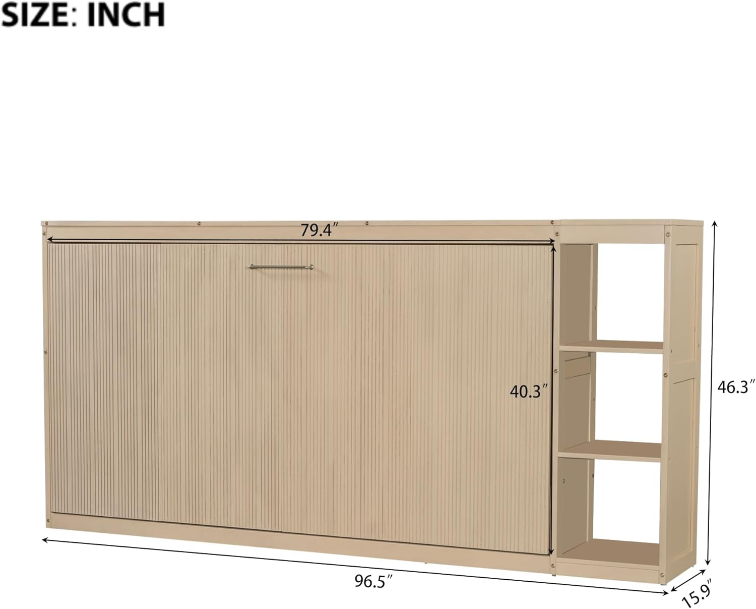 SOFTSEA Modern Murphy Bed Cabinet Bed with Bookshelf, Twin Size Foldable Platform Bed Frame with Storage Racks, for Home Guest Room Small Room, Natural