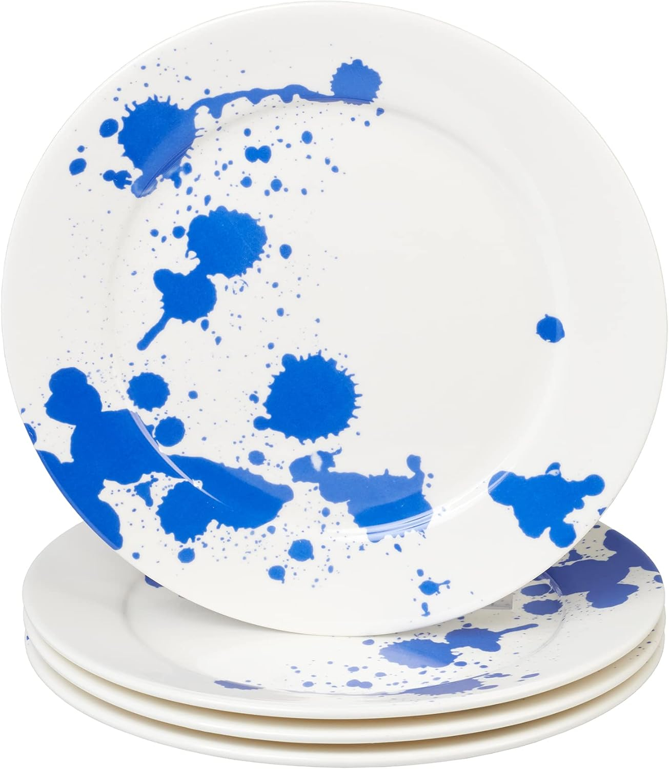Servappetit Set of 4, 11" Dinner Plates, White With Splash of Blue, Oven, Microwave & Dishwasher Safe