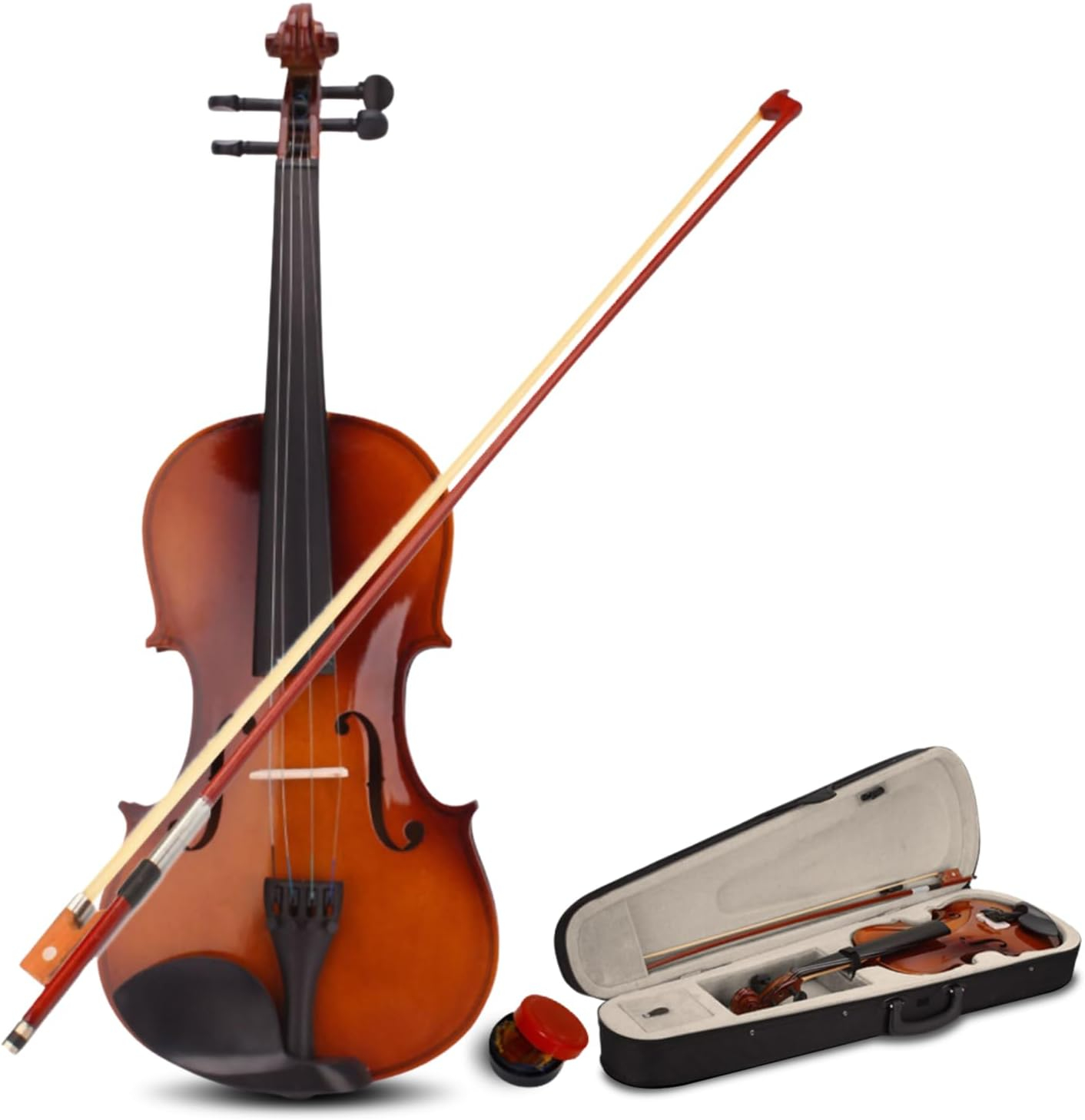 4/4 Acoustic Violin Set,Beginner Violin Vintage Solid Wood Violin Starter Kit with Carrying Case,Bow and Rosin (Natural)