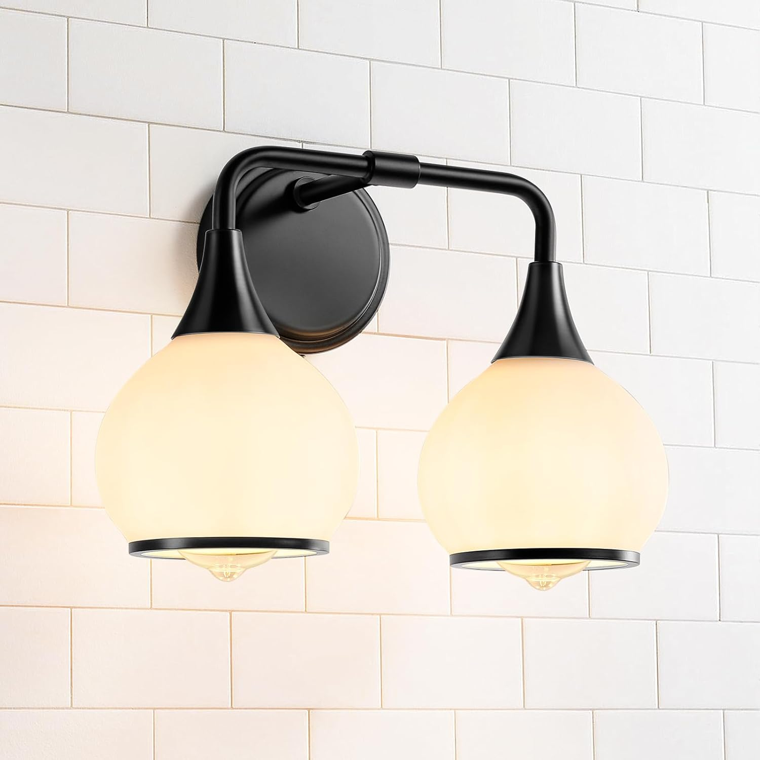 Black and Gold Bathroom Light Fixtures 2-Lights Vanity Lights with Clear Glass Shade Bathroom Vanity Light 14 Inch Wall Sconces(Exclude E26 Bulb)…
