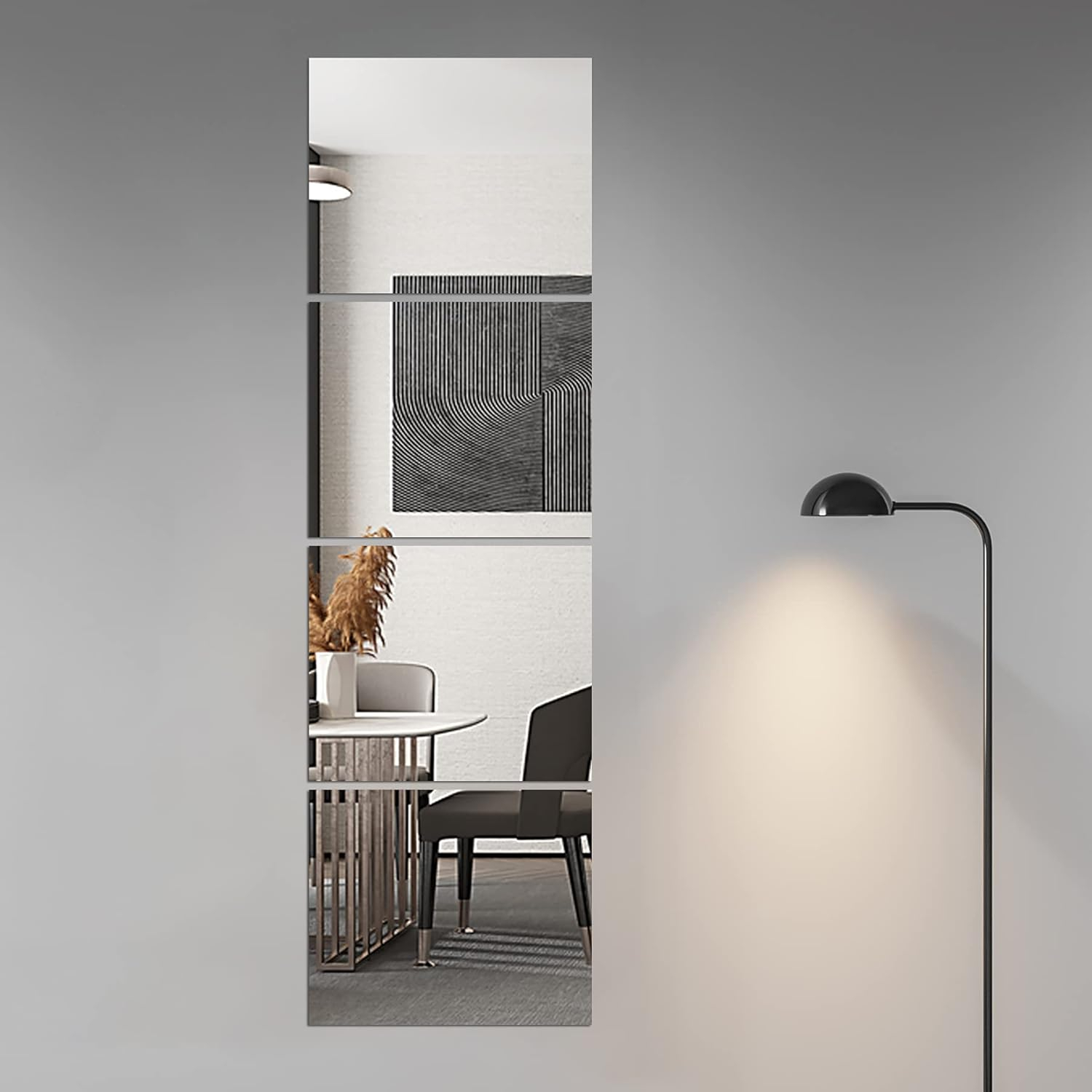 Delma Glass Full Length Wall Mirror Tiles, 14'' x 12'' 4PCS, Frameless Body Tiles for Bedroom, Mounted Home Gym, Door