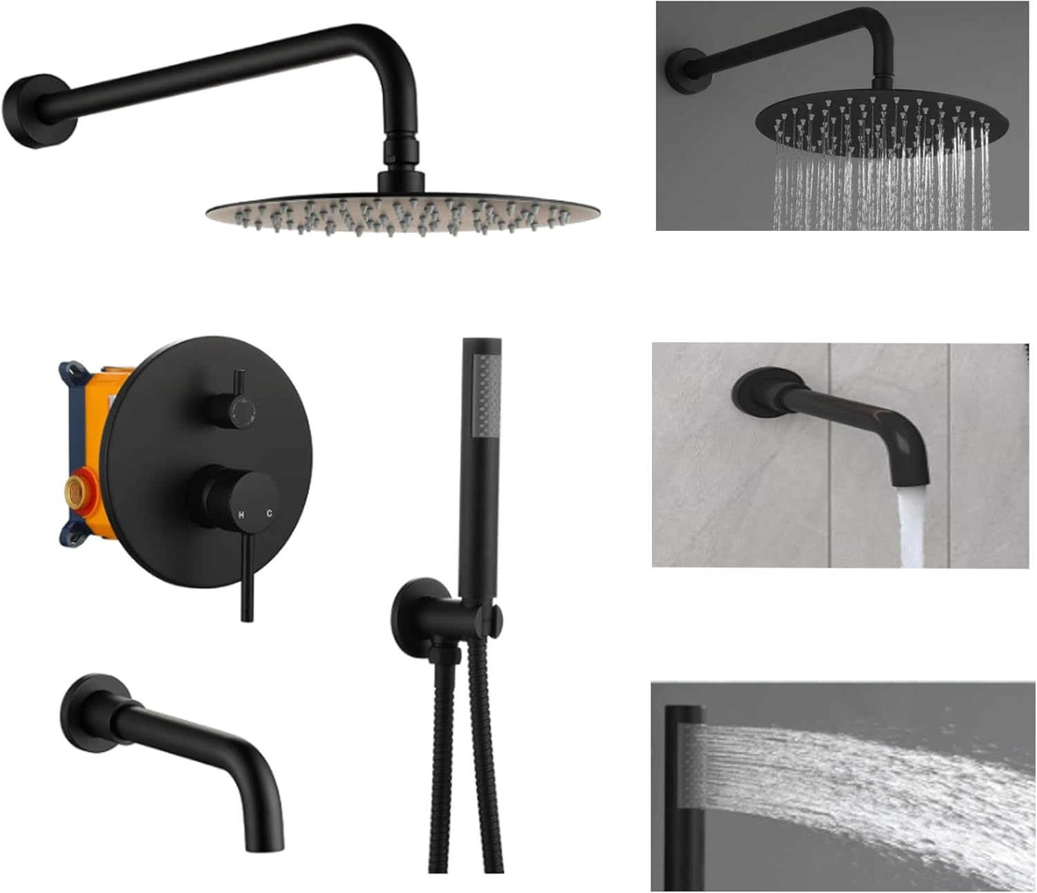 Matte Black Large Round Dual Shower Head System with Handheld