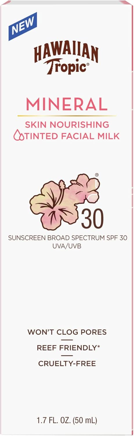 Hawaiian Tropic Mineral Skin Nourishing Milk Sunscreen for Face SPF 30, 1.7oz Travel Size