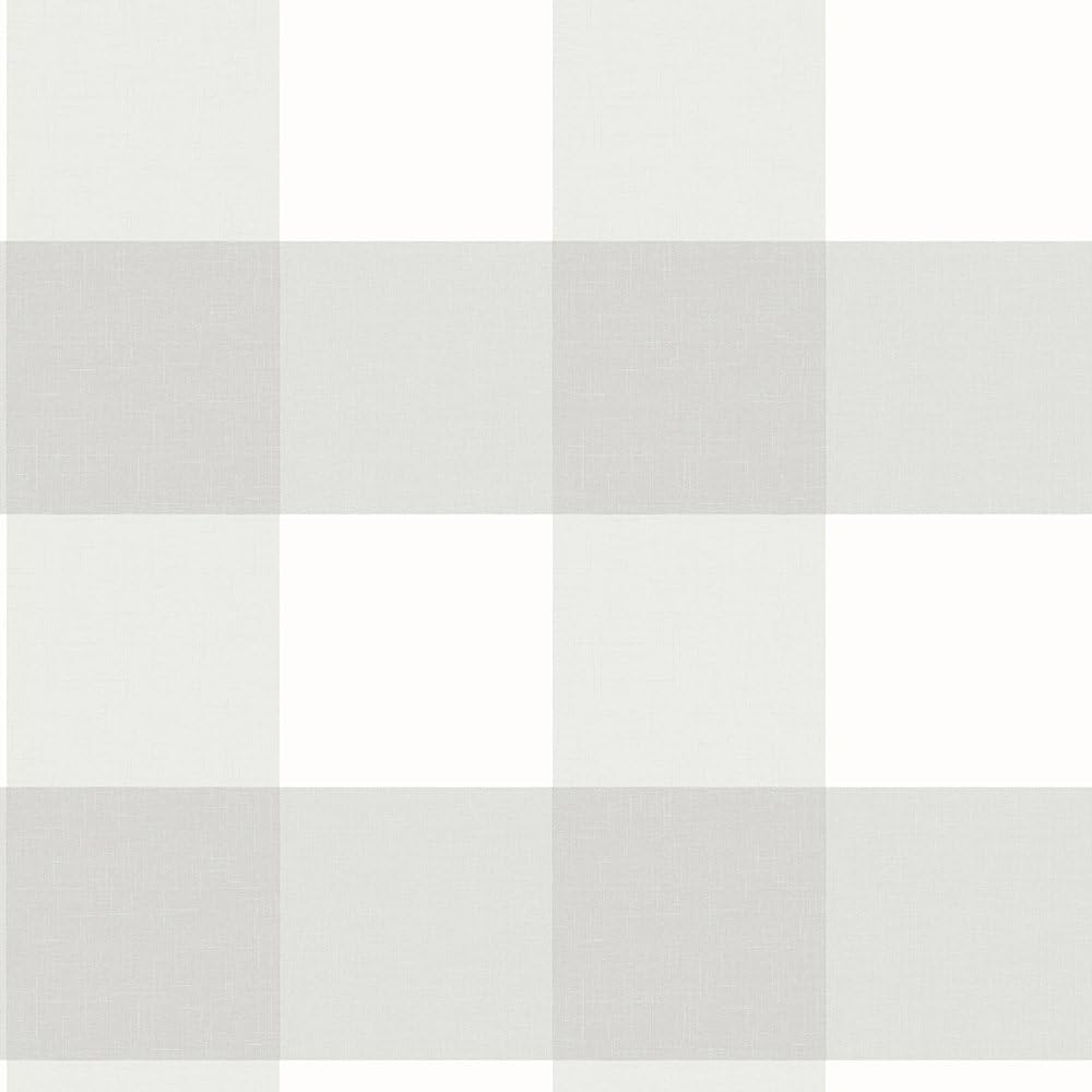 Chesapeake Amos Light Grey Gingham Prepasted Non Woven Blend Wallpaper, 20.5-in by 33-ft, 56.4 sq. ft.