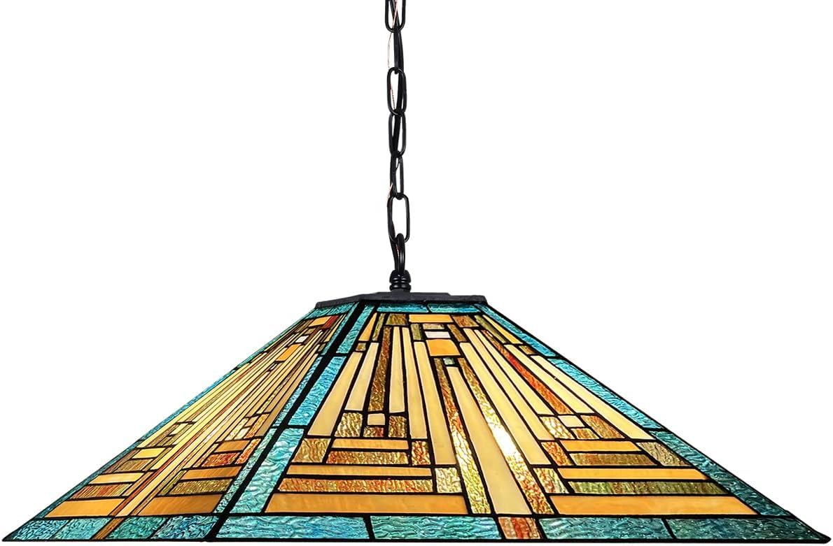 Tiffany Pendant Lights Fixtures 16 inch Green Mission Stained Glass Hanging Lamp 2 Lights Large Antique Style Ceiling Pendant Lighting for Kitchen Island Dining Room Bedroom