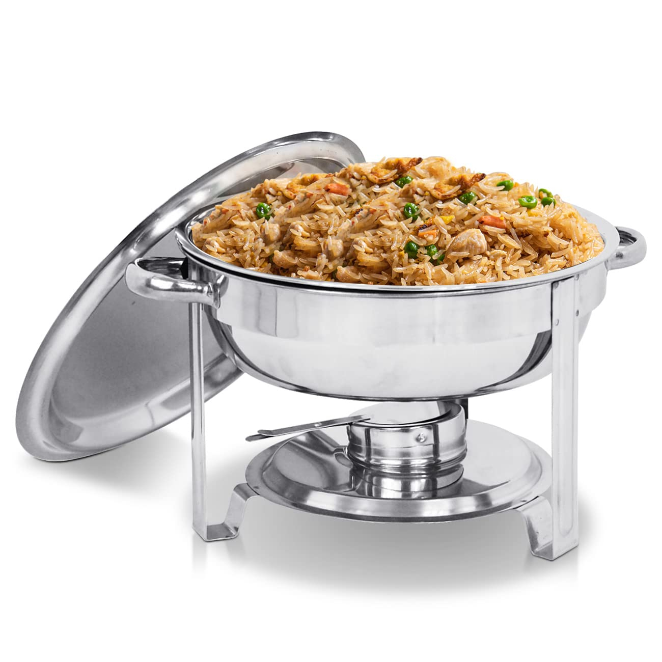 SUPER DEAL Upgraded 5 Qt Full Size Stainless Steel Chafing Dish Round Chafer Buffet Catering Warmer Set w/Food and Water Pan, Lid, Solid Stand and Fuel Holder