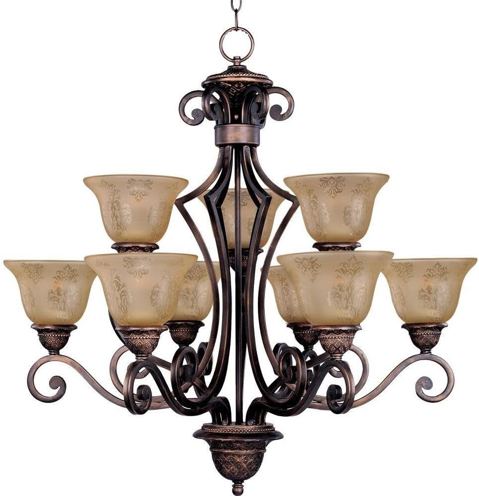 Oil Rubbed Bronze 9-Light Chandelier with Amber Glass Shades