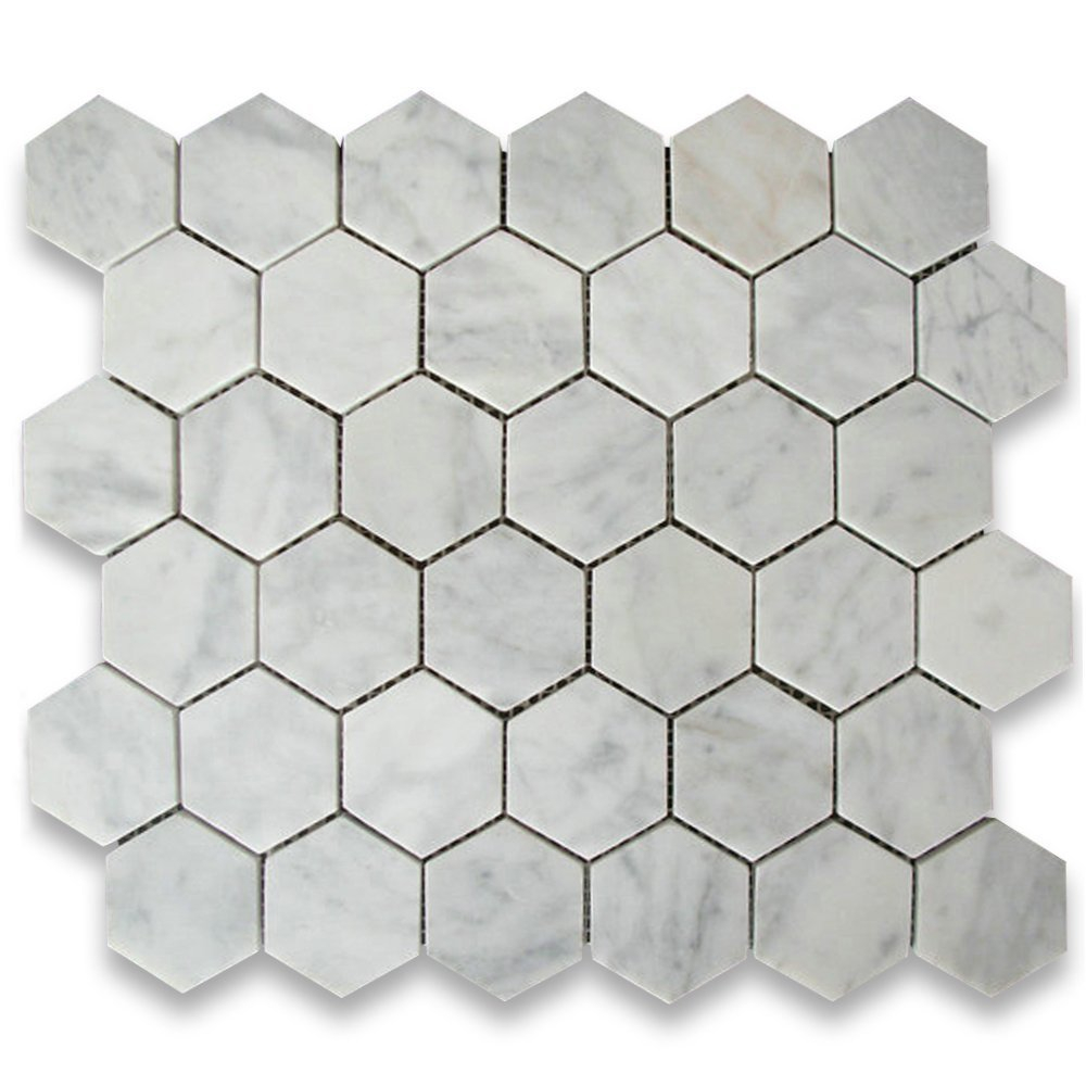 Stone Center Online Carrara White Marble 2 inch Hexagon Mosaic Tile Honed Kitchen Bath Wall Floor Backsplash Shower (1 Sheet)